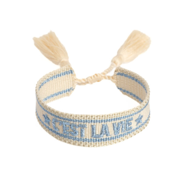 WOVEN FRIENDSHIP BRACELET - "C'EST LA VIE" VANILLA W/SPARKLED LIGHT BLUE